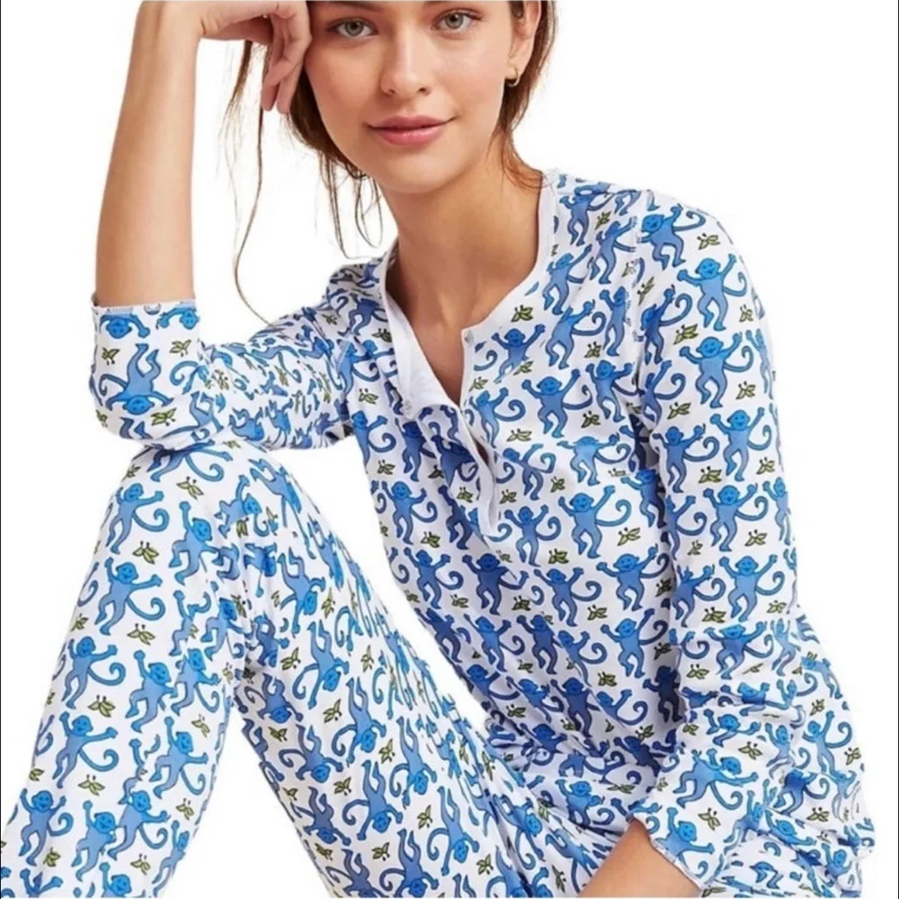 Roller Rabbit Blue Monkey Pajamas NWT